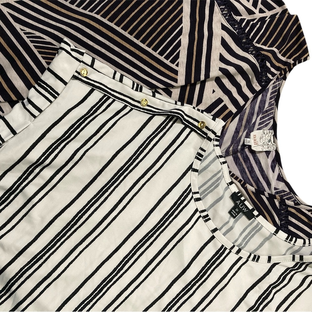Cute Ladies work tops stripes geometric short sleeve Size 3XL
